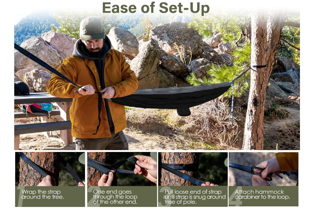 Portable and Durable Hammocks Outdoor New Design Hammock Swing with Side Pocket and Carry Bag