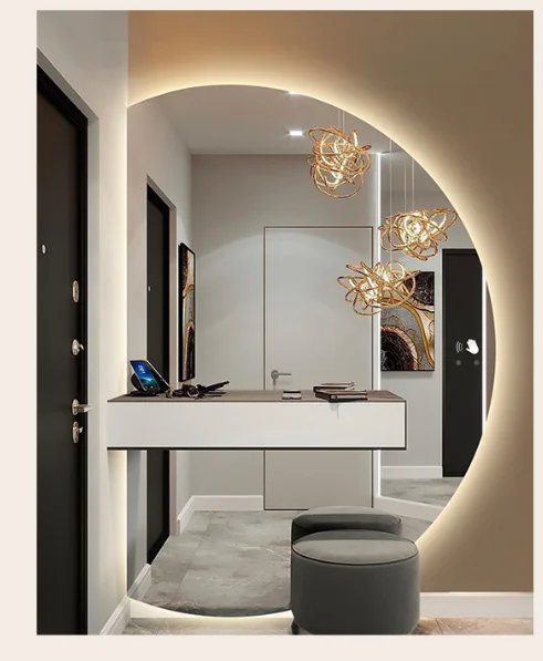 Modern Decor Smart Half Moon Bathroom Wall Mirror LED Illuminated Touch Sensor Switch Waterproof Anti-Fog Features Bath Mirrors