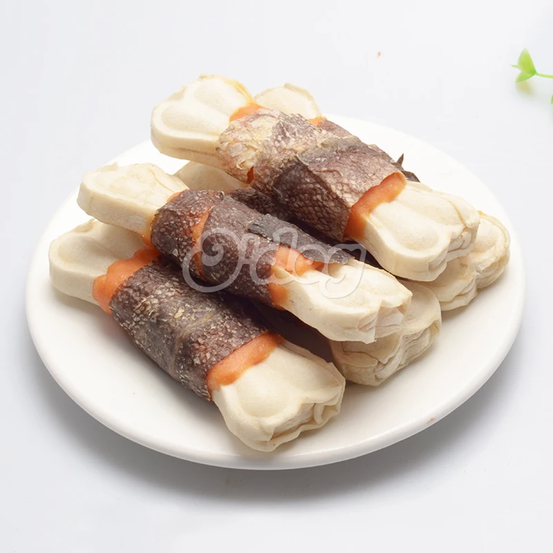 Рыбья кожа и курица обернутые сыромятной кожей ПРЕССОВАННАЯ КОСТЬ жевательные лакомства для собак здоровые