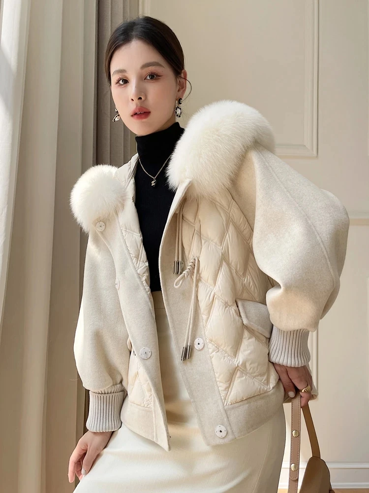 customized brand famous 2023 Women Real duck down real woolen coats With natural fox fur collar plush real fur coats Parka AS02