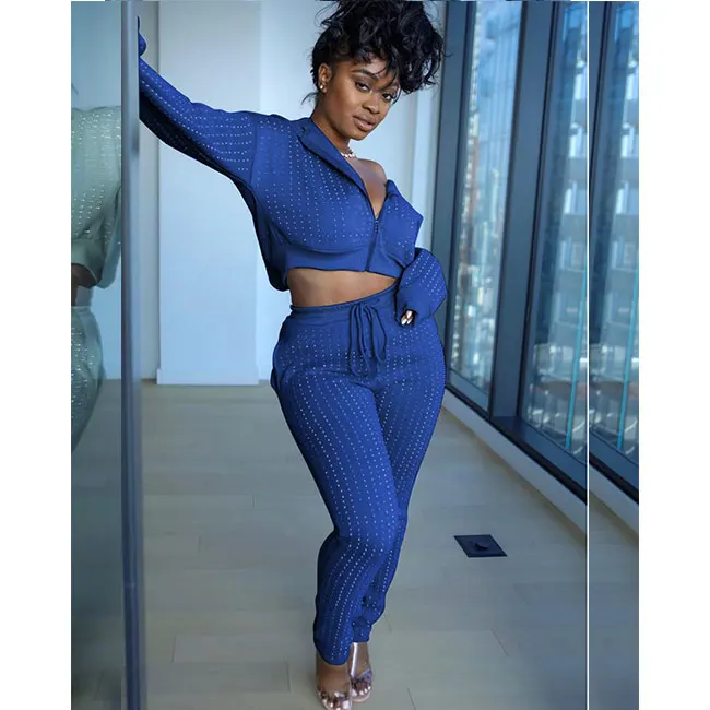 
2020 new sports and leisure two piece pants set sequin beading clothing women 