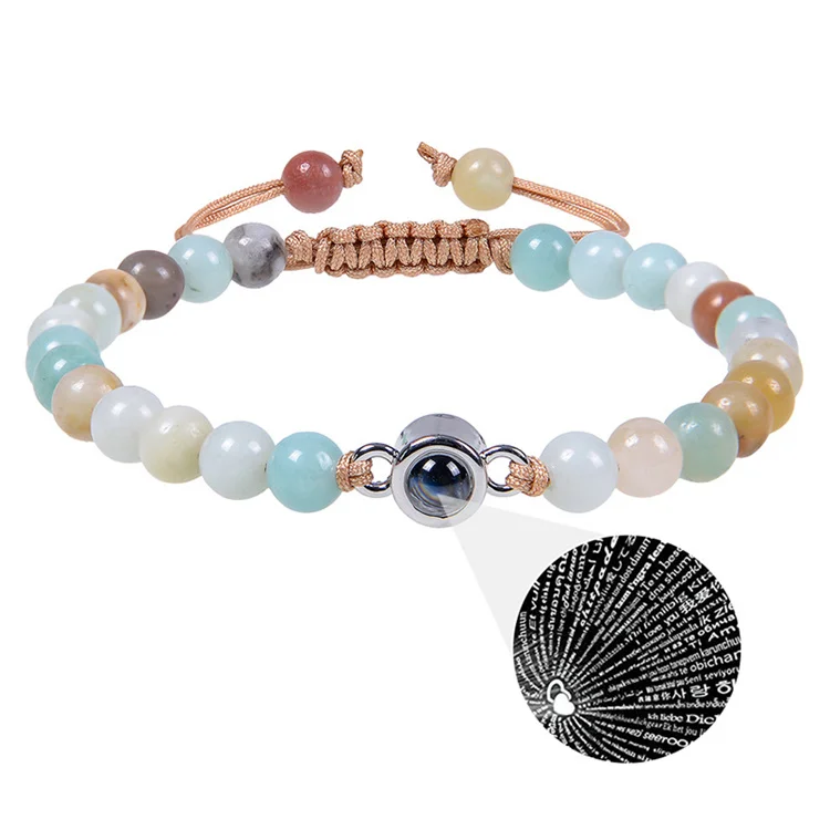 Natural Stone DIY Photo Projection Bracelet In 100 Languages, I Love You Custom Picture Bracelet