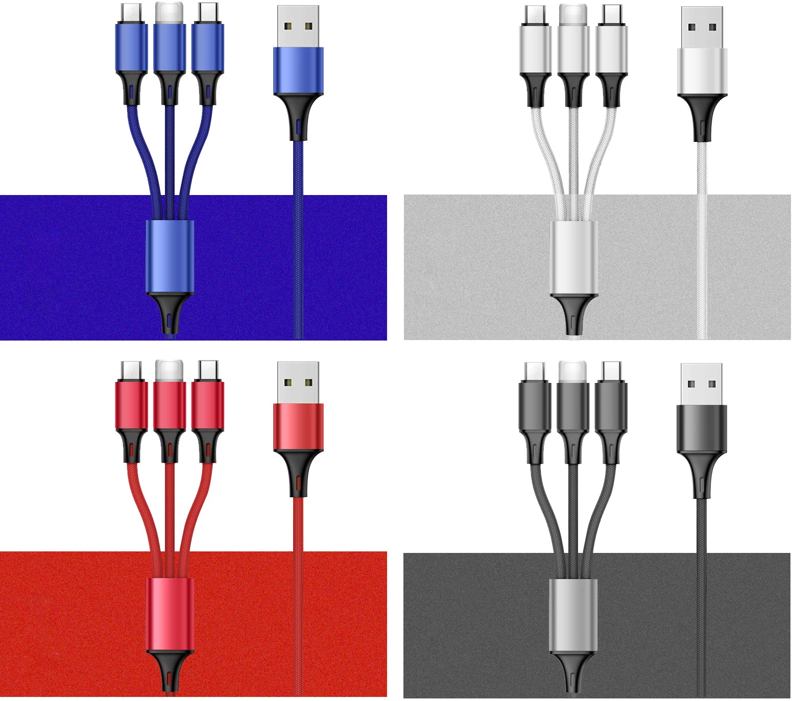 factory price multifunctional USB 3 in 1 mobile phone charging cable for works on multiple devices with iPhone type c