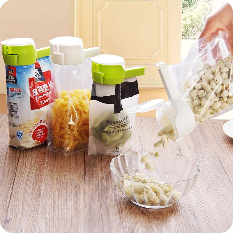 Besafe Large Plastic Pour and Seal Food Snack Bag Clip Sealer Food Storage Sealing Bag Clips With Spouts