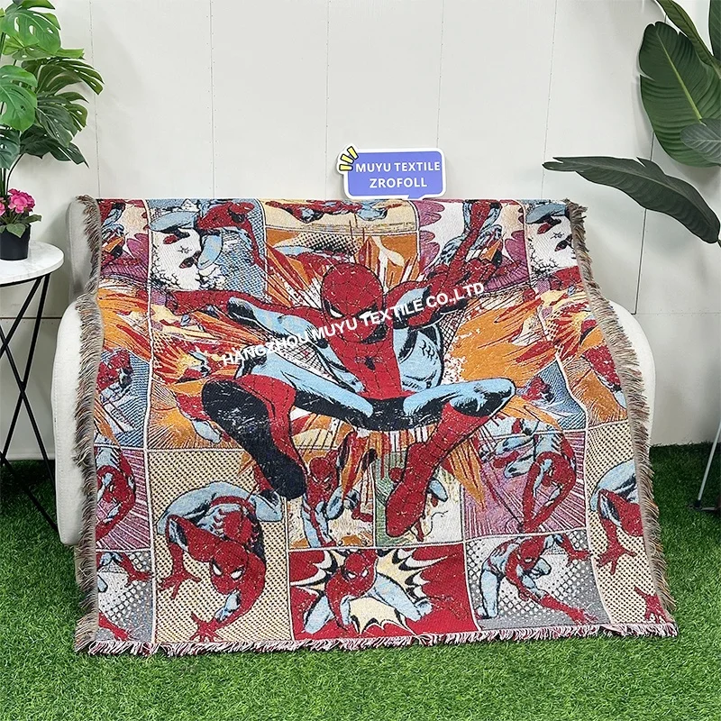 Custom High Quality Spider-Man Woven tapestry Blanket anime blanket Outdoor Picnic Blanket