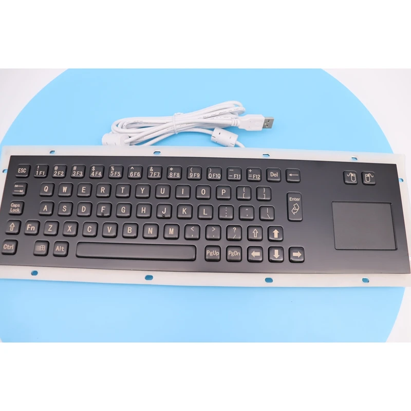 Прочная черная металлическая клавиатура для киоска с 67 клавишами, промышленная металлическая клавиатура для компьютера из нержавеющей стали с тачпадом