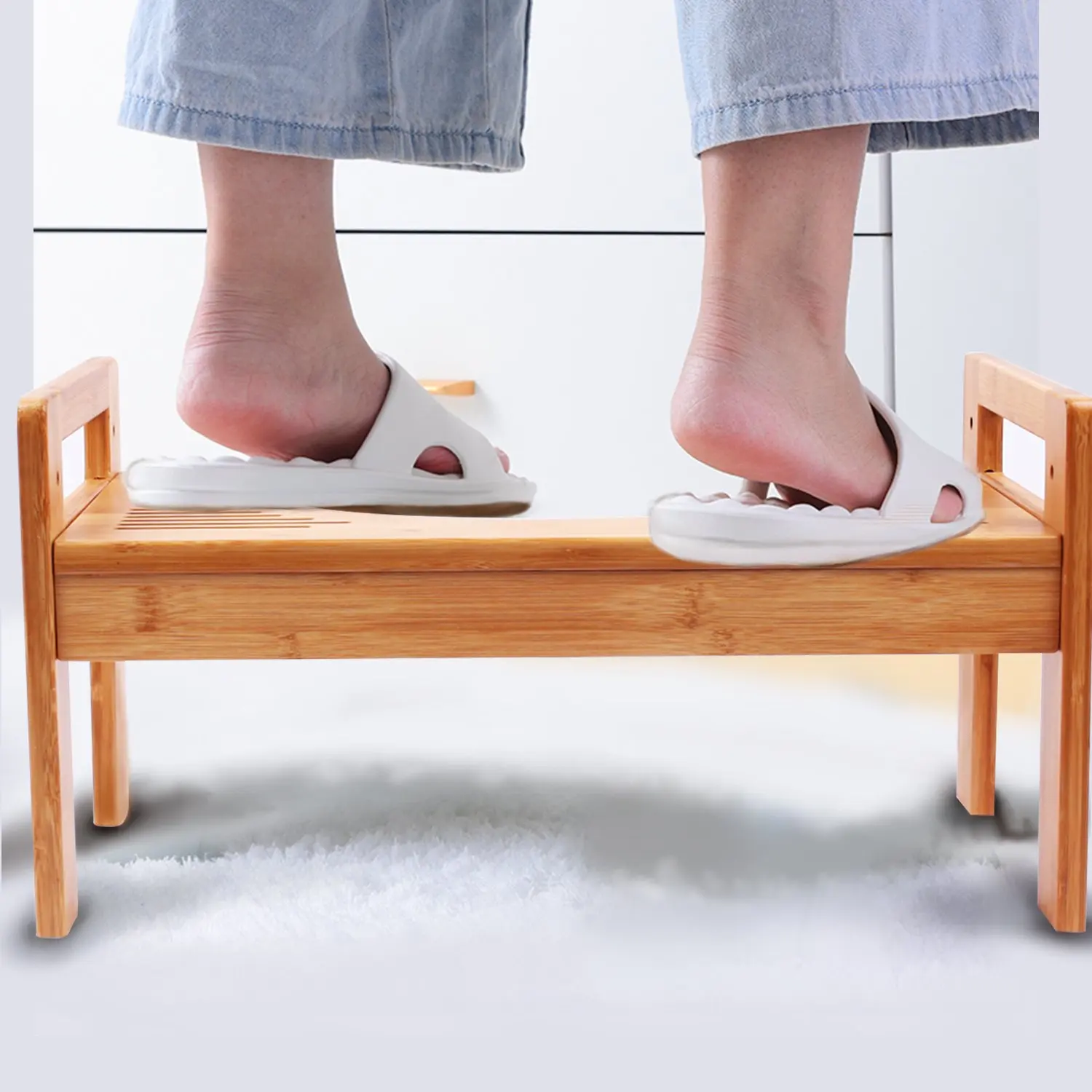 Bamboo Anti Slip Toilet Stool For Adults Sturdy Comfy Poop Squatting Toilet Stool Wooden Poop Stool