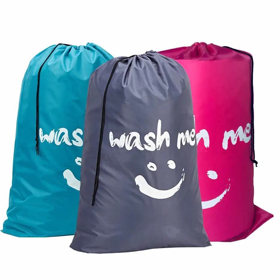Extra Large Printed Travel Dirty Clothes Organizer Washable Pouch Nylon Polyester Drawstring Laundry Wash Bag