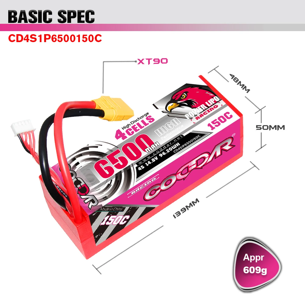 CODDAR 4S 6500MAH 14 8 V 150C XT90 проводной жесткий корпус RC LiPo Battery 1/10 1/8 Scale Car Boat Truggy