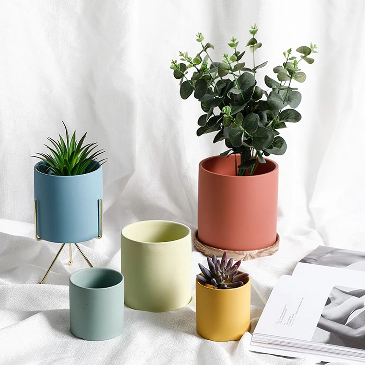 Durable Solid Colorful Ceramic Plant Pots Indoor Decorative Flower Pot