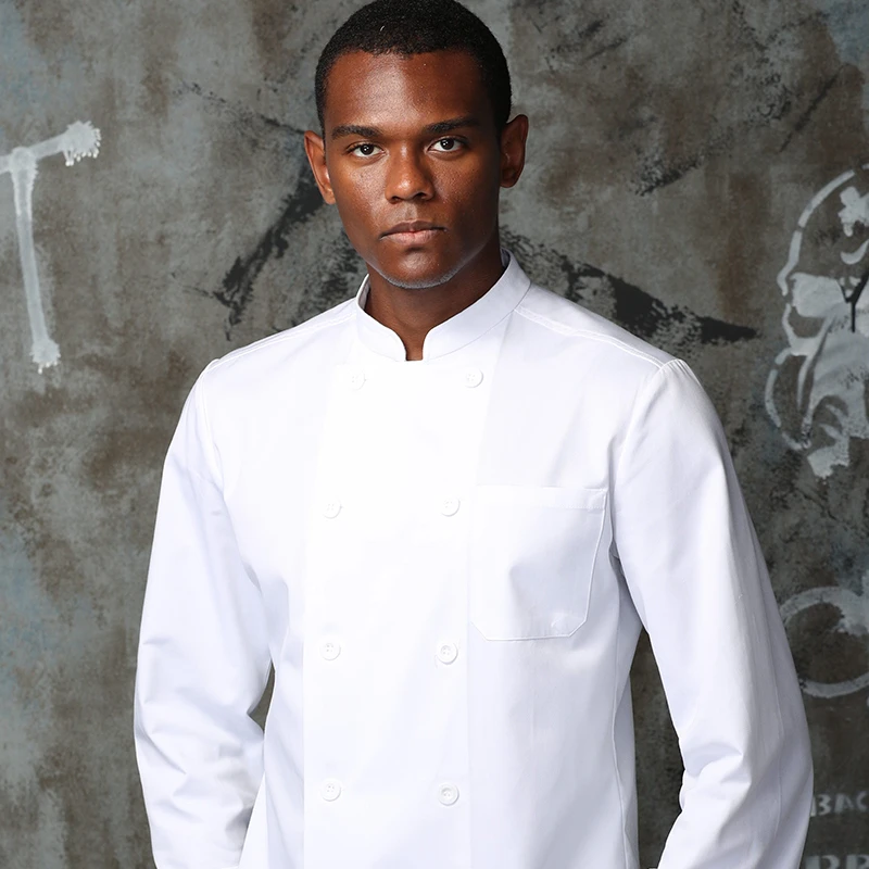 Шахматная двубортная моющаяся форма шеф-повара с длинным рукавом и пальто шеф-повара для отеля и ресторана