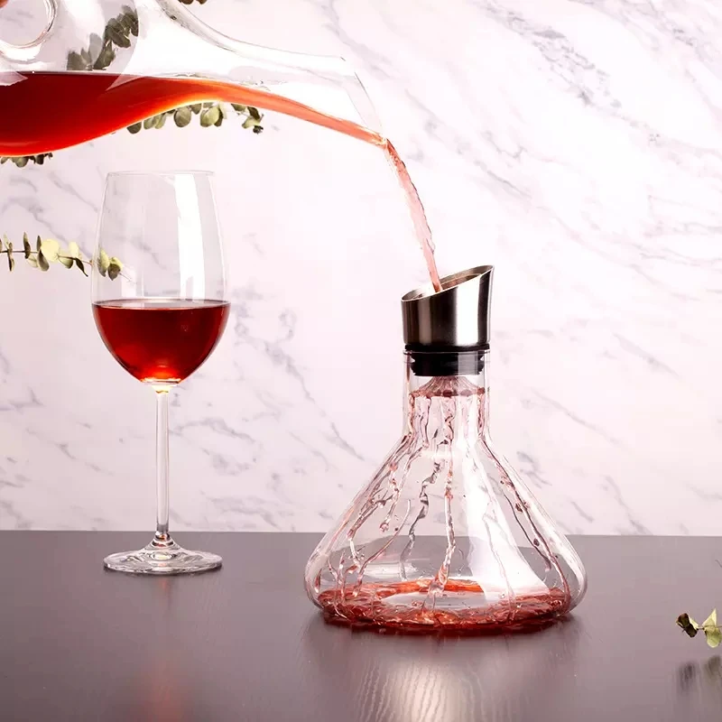 1L Airtight Crystal Glass Wine Aerator Carafe Reusable Lead-Free Decanter with Stainless Steel Lid for Red Wine Wholesale Ready