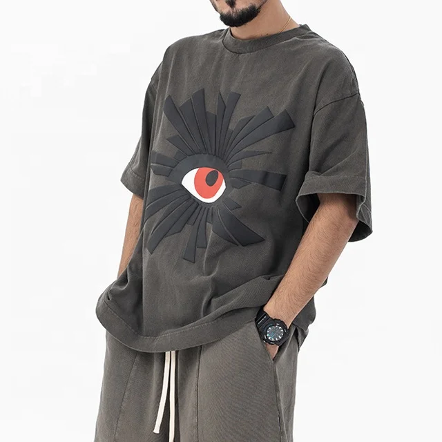 Футболка мужская с круглым вырезом дизайнерская тенниска из хлопка Стильная майка средней длины коротким рукавом 3d пышным принтом на лето