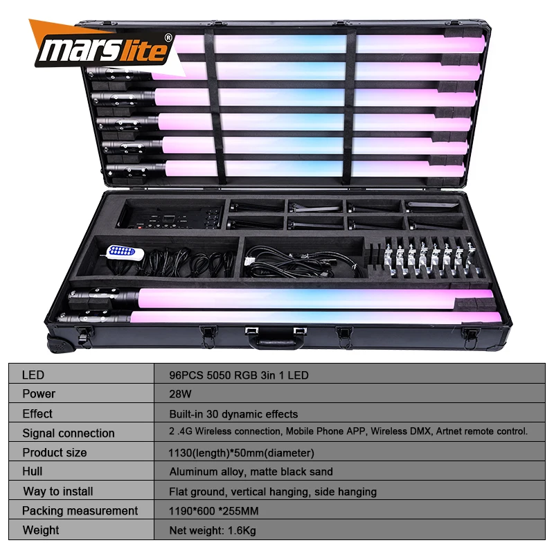 Wireless Battery 360 Degree Pixel Tube IP65 Waterproof RGB Rechargeable Led Tube Light Dmx for Bar DJ Party