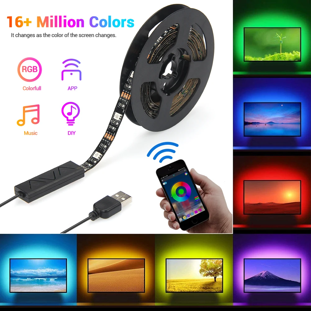 Заводская Светодиодная лента 2 м гибкая 5050 Smd USB цветная светодиодная для подсветки телевизора с изменением цвета RGB 80 -10 - 40