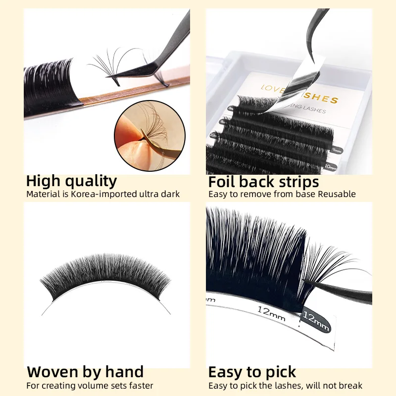 New 8-15mm 0.05 0.07 Easy Fan Eyelash Extensions double layer cashmere Easy Fanning Private Label Dark Easy Fan Lashes Wholesale