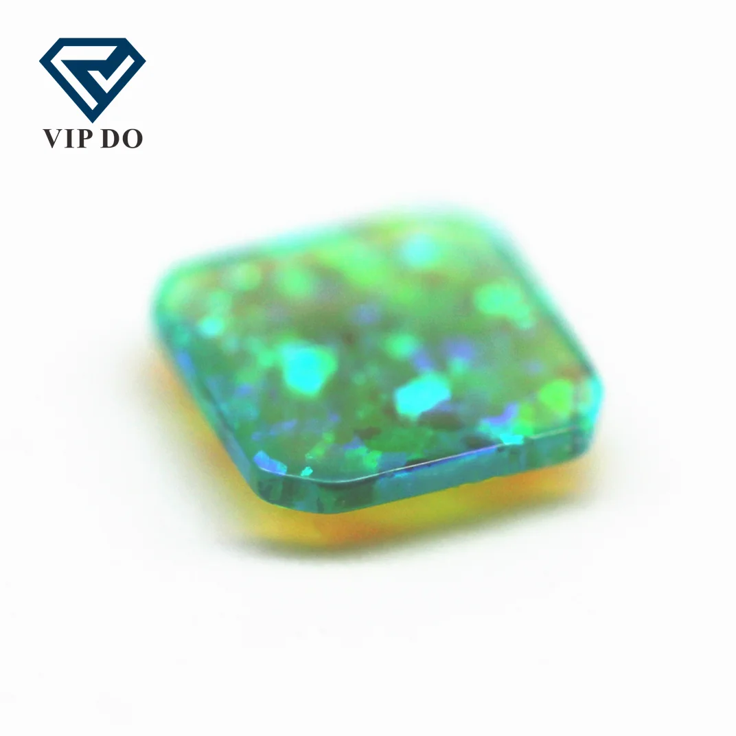 3*3-10*10mm multicolored synthetic opal square flat back cabochon cut opal OP#11 light green fire opal cabochon loose gemstones