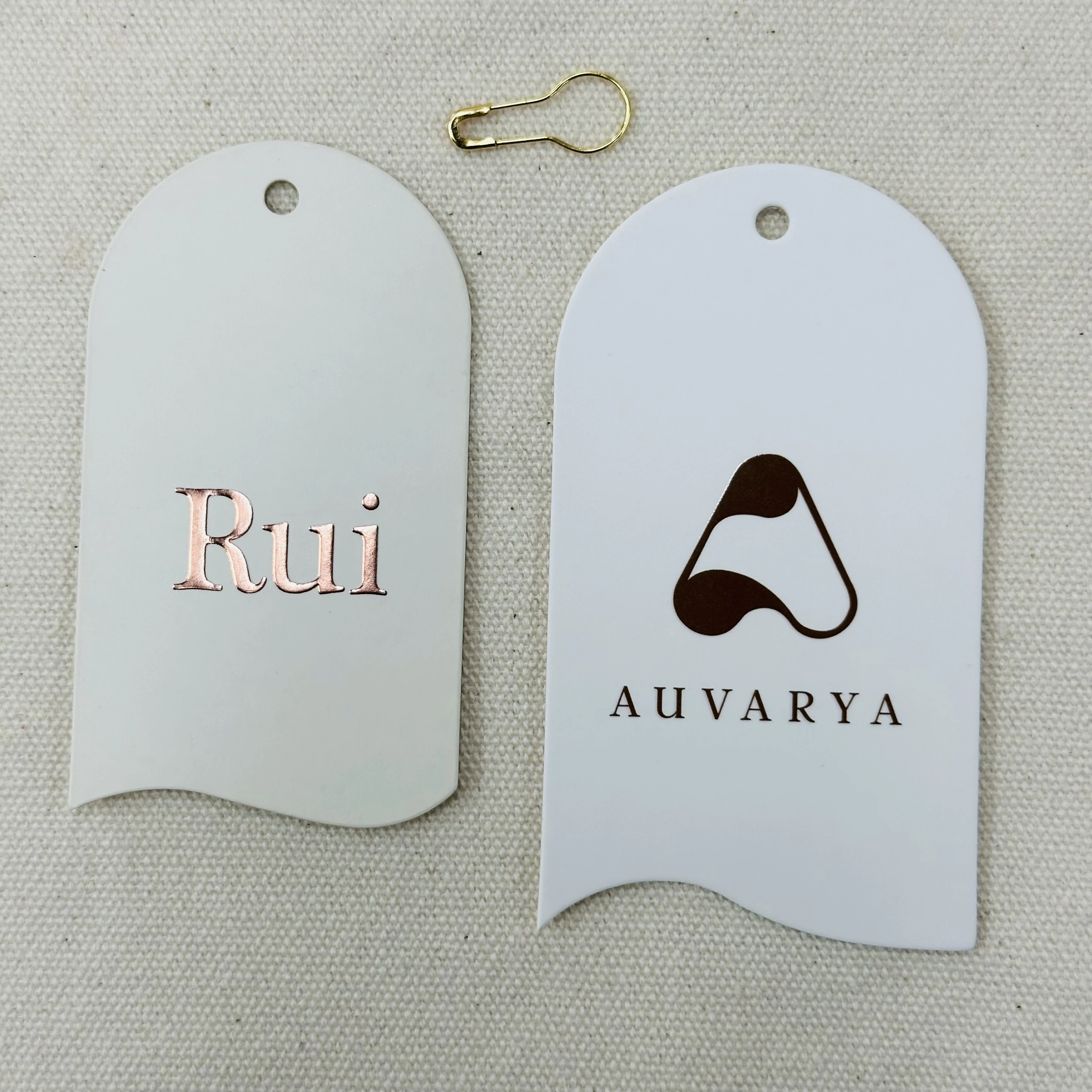 2024 Fashion Custom UV Embossed logo  Rose Foil Stamped Swing Tag Set Textured Paper Hang Tag for Clothing