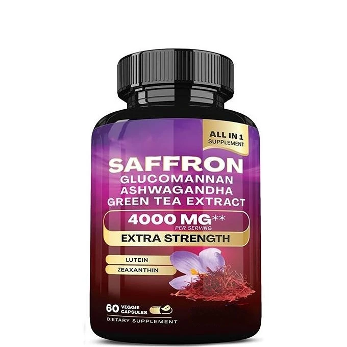 6-in-1 Saffron Capsules Glucomannan Green Tea Extract Saffron Supplements Fat Metabolism Booster