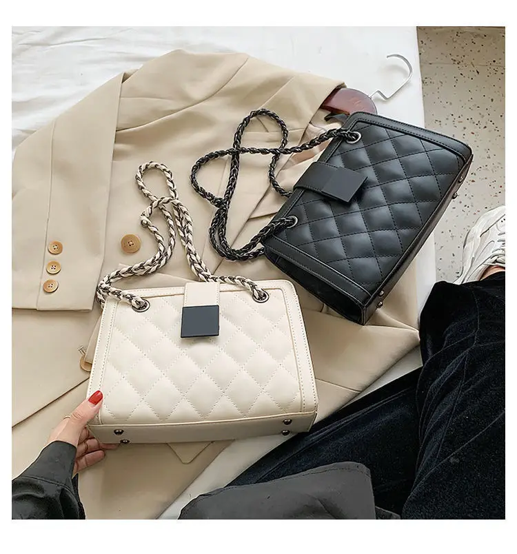 Sac tendance 2024 маленькая черная сумка из искусственной кожи на цепочке дизайнерская через плечо женская полиэстера