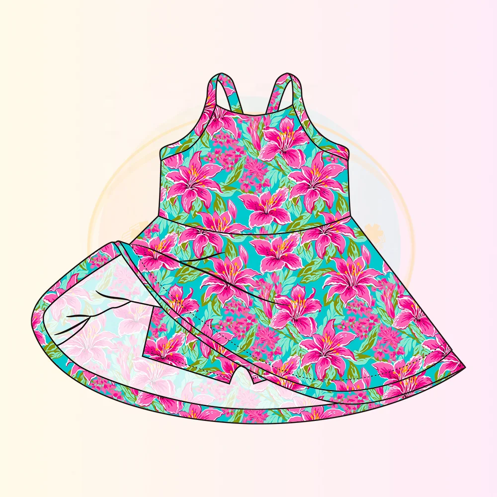 KERUI 2025 Athletic Yoga Dress Girl Fitness Clothing High-Waisted Strap Printed Yoga Dress with Shorts Tennis Outfits For Girls