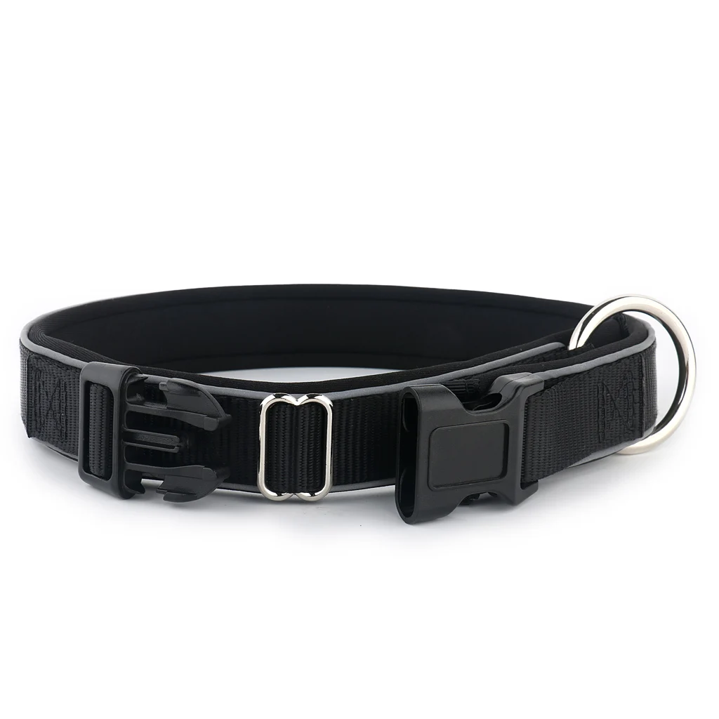 Factory price Nylon webbing Neoprene reflective padded Dog collar with Metal O ring