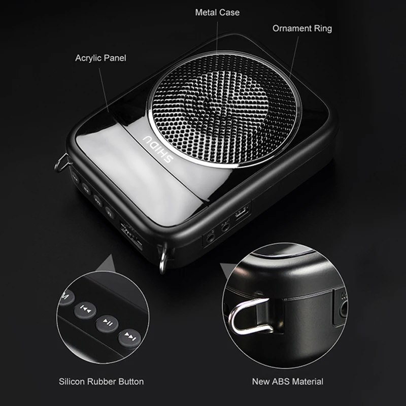 SHIDU S298 15W Output Power portable mini Personal Rechargeable Bluetooth PA Loudspeaker  Voice amplifier