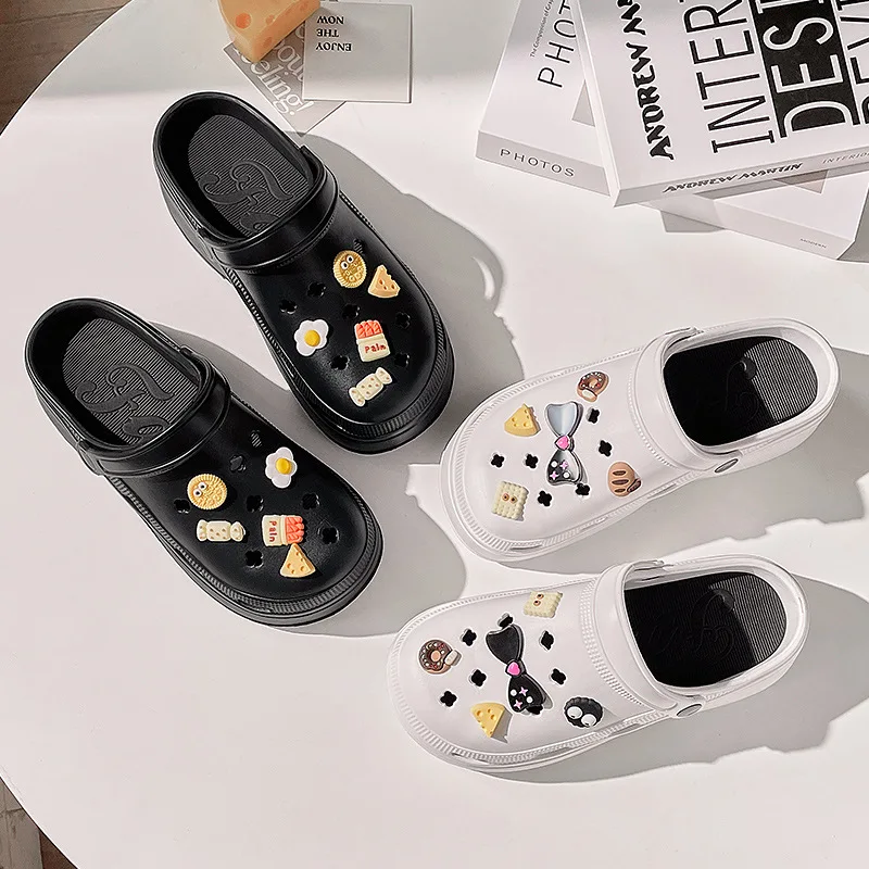 Customized 2024 High heels Baotou sandals thick soled beach shoes to wear the sea step on shit feeling female wholesale