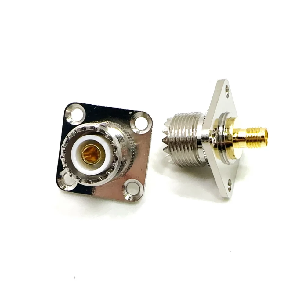 SO239 UHF Female To SMA Female Flange Connector UHF To SMA 4Hole Flange Panel Mount Socket RF Coaxial Adapters Brass Copper