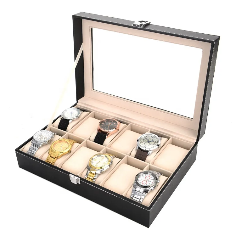 Custom Logo Wooden Jewelry Display PU Leather Boxes Case Magnetic Creative watch storage Wood Watch Box