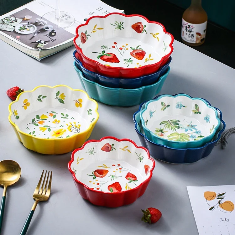 High Quality Japanese Ceramic Tableware Creative Cute Personality Flower Fruit Salad Milk Bowl Size
