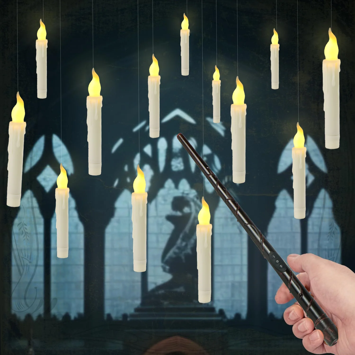 Battery Operated Flameless Floating LED Candle with Wand Remote Magic For Party harry potter birthday decoration