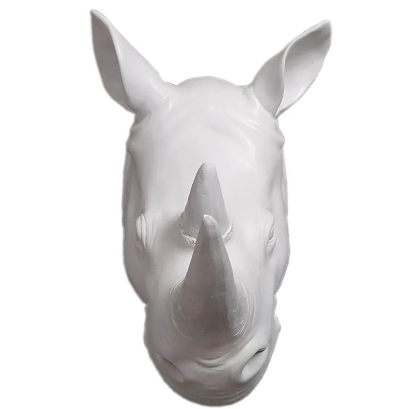 Decorative handmade polyresin wall mounted rhino head sculpture resin hanging decorations animal head statue