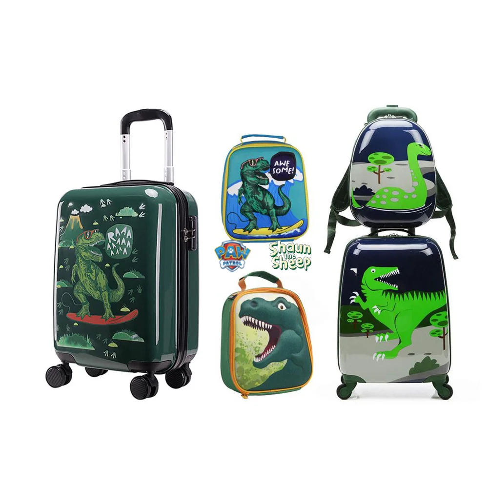 3pcs children rolling suitcase  and backpack with lunch bag set dinosaur kids luggage case