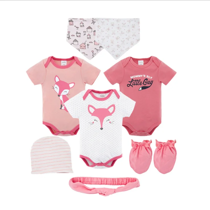 New baby born gift set baby grows girl clothes romper bibs mitten cap girl clothing sets