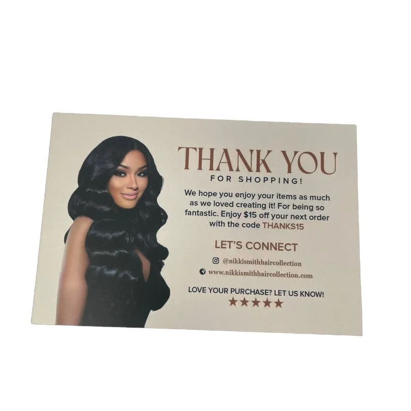 Custom Logo Thank You Paper Card For Hair Extension Free Design