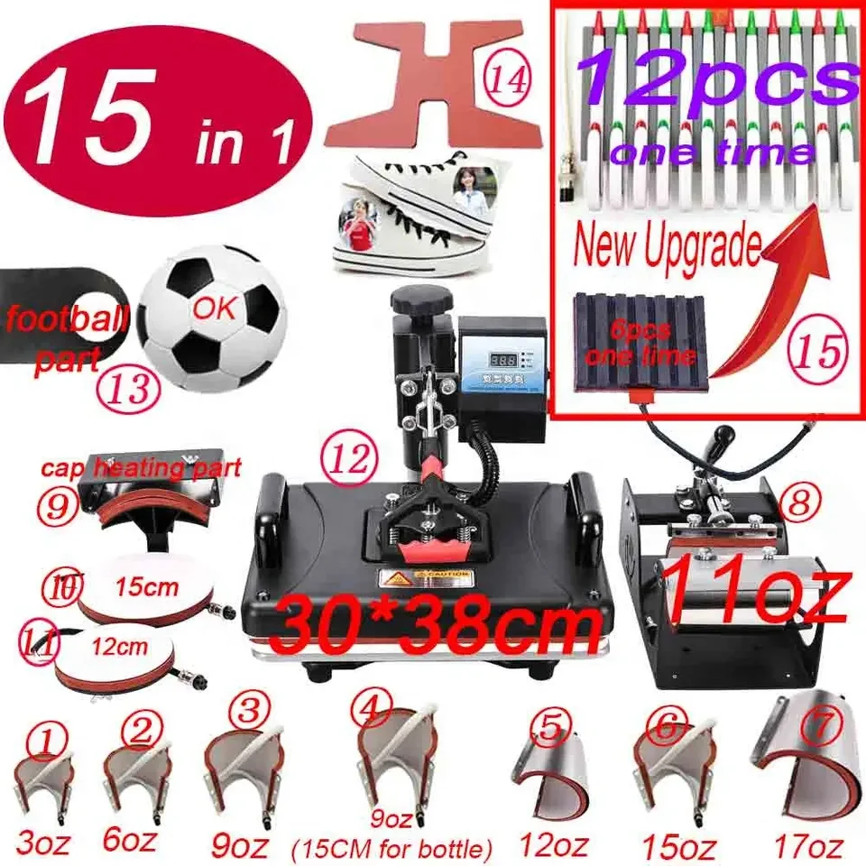 15 in 1 Heat Press Machine Pen Press Machine Printer Sublimation Machine for T shirt/Mug/Ball 15 in 1 Heat Press Machine