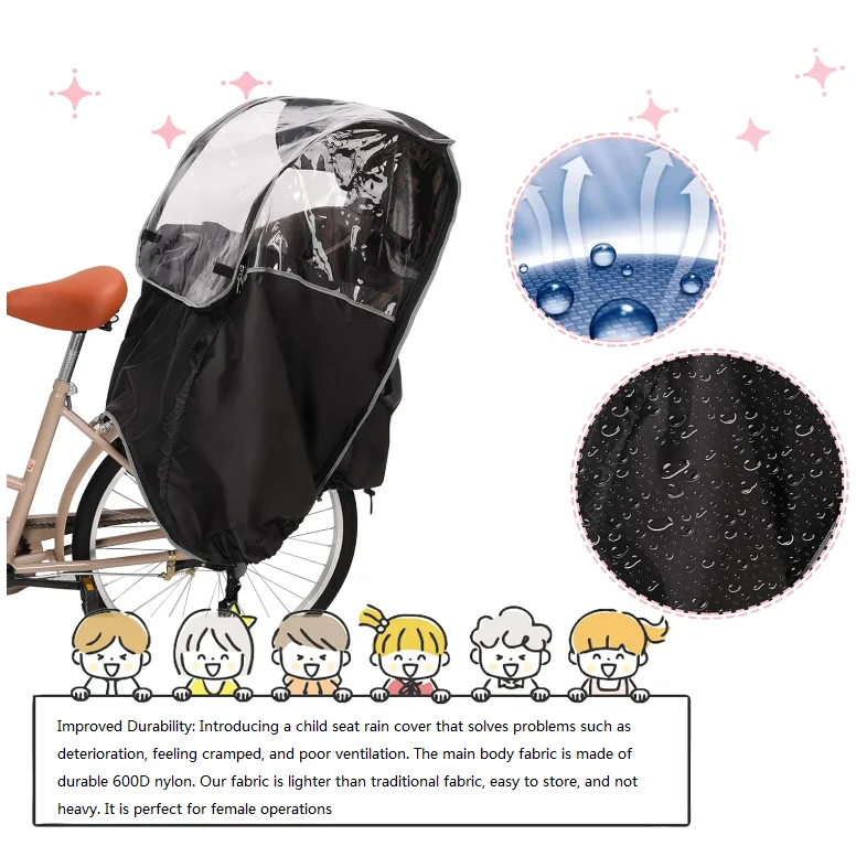 600D Nylon Increased Durability Spacious Easy to Get In and Out Cold Rain Protection Bicycle Back Child Seat Rain Cover