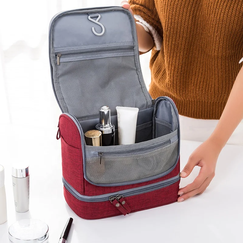 New Customized Navy Blue Canvas Men Hanging Travel Toiletry Bag