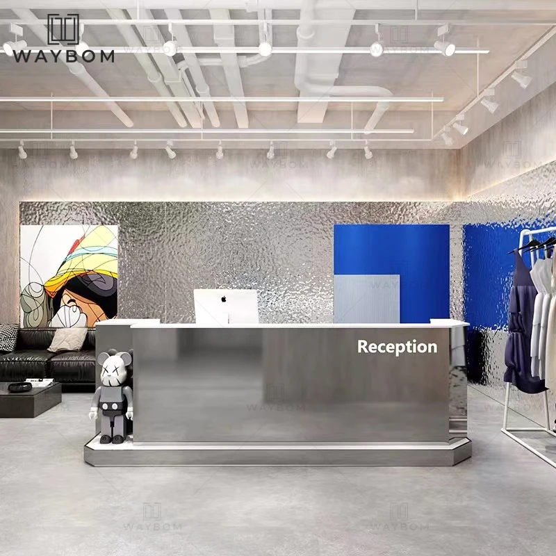 white Reception desk beauty salon L corner curved salon furniture small reception desk reception counter front desk