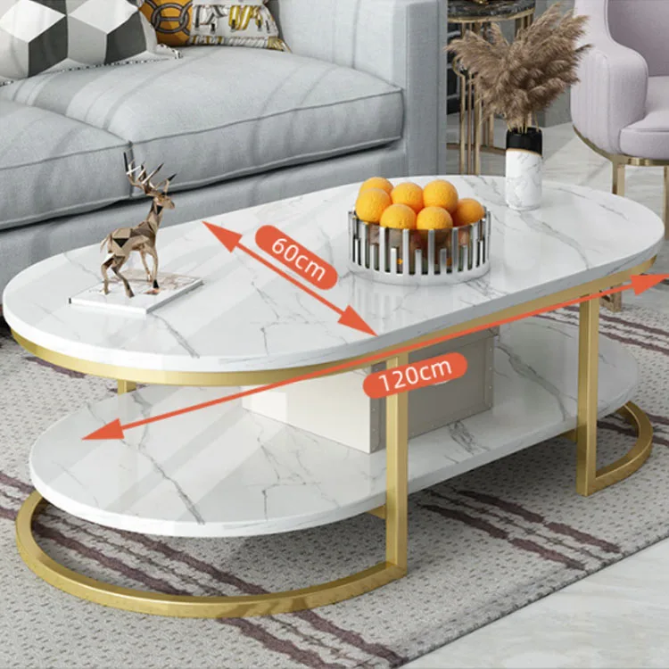 Modern luxury marble oval tea table iron art metal frame single double deck sofa small table living room household