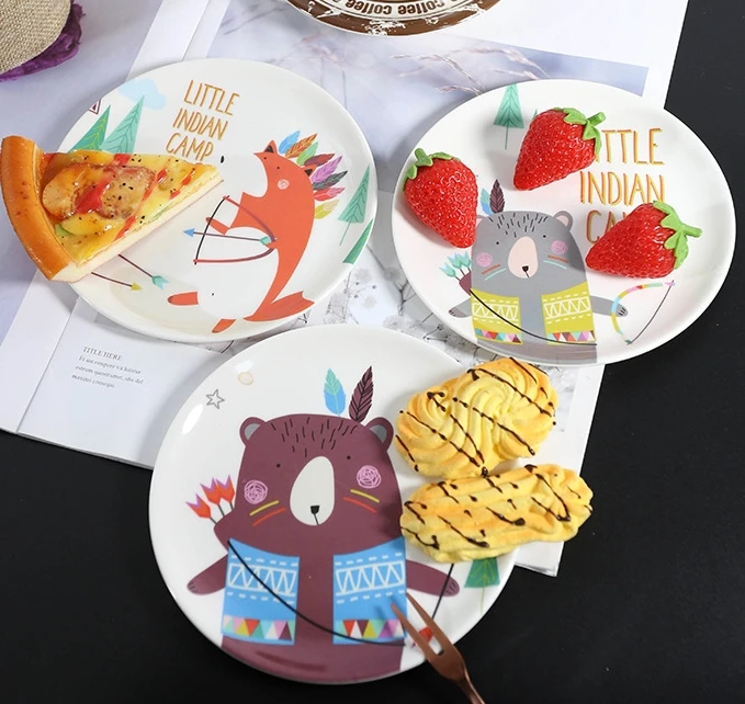 Factory Direct Sale Creative Melamine Cake Dim Sum Cartoon Pattern Round Melamine Dinner Plate