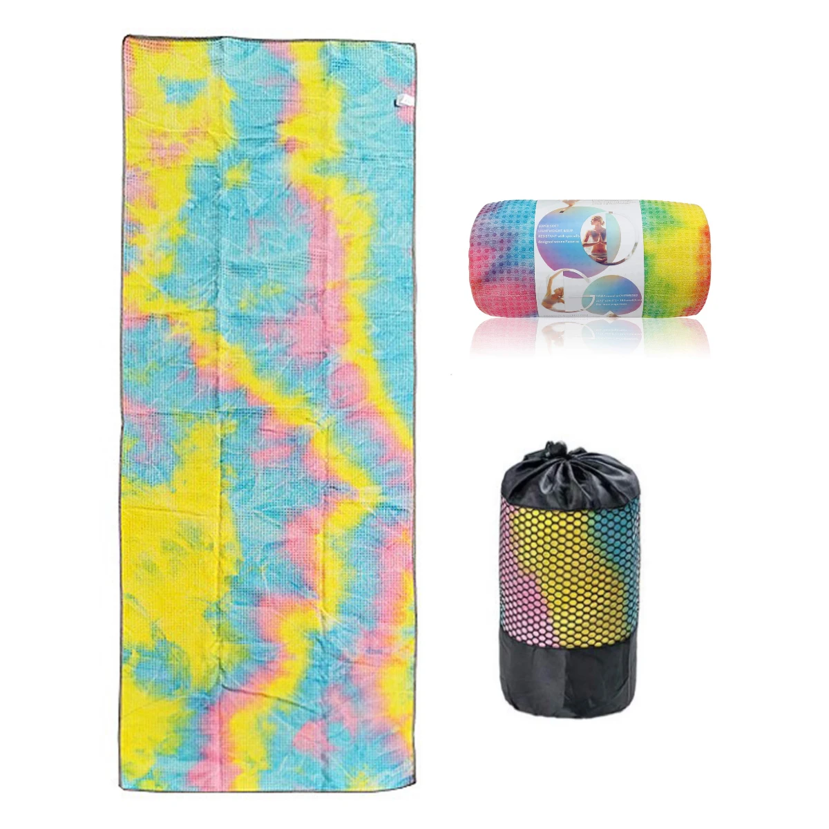 Ready to ship Quick DryTie-dye Microfiber Printed gym Towel yoga towel with Non-slip silicone dots