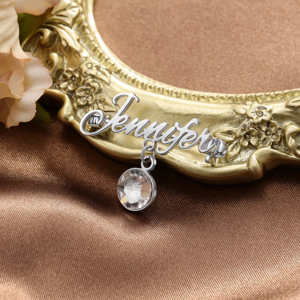 Luxury Design Custom Name Brooch Pin Personalized Cubic Zirconia Stone Dress Brooch