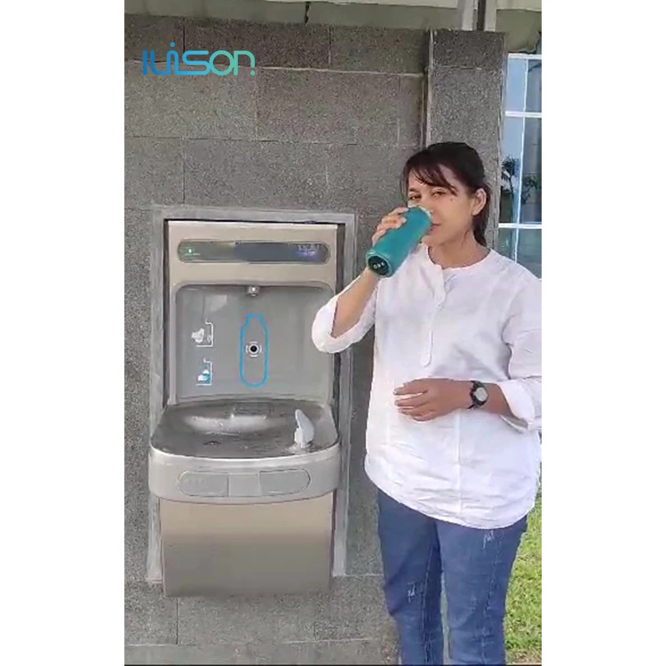 Public Stainless Steel Wall Mounted Cold Water Drinking Fountains Refrigerated Fountain Water Bottle Filling Refill Station