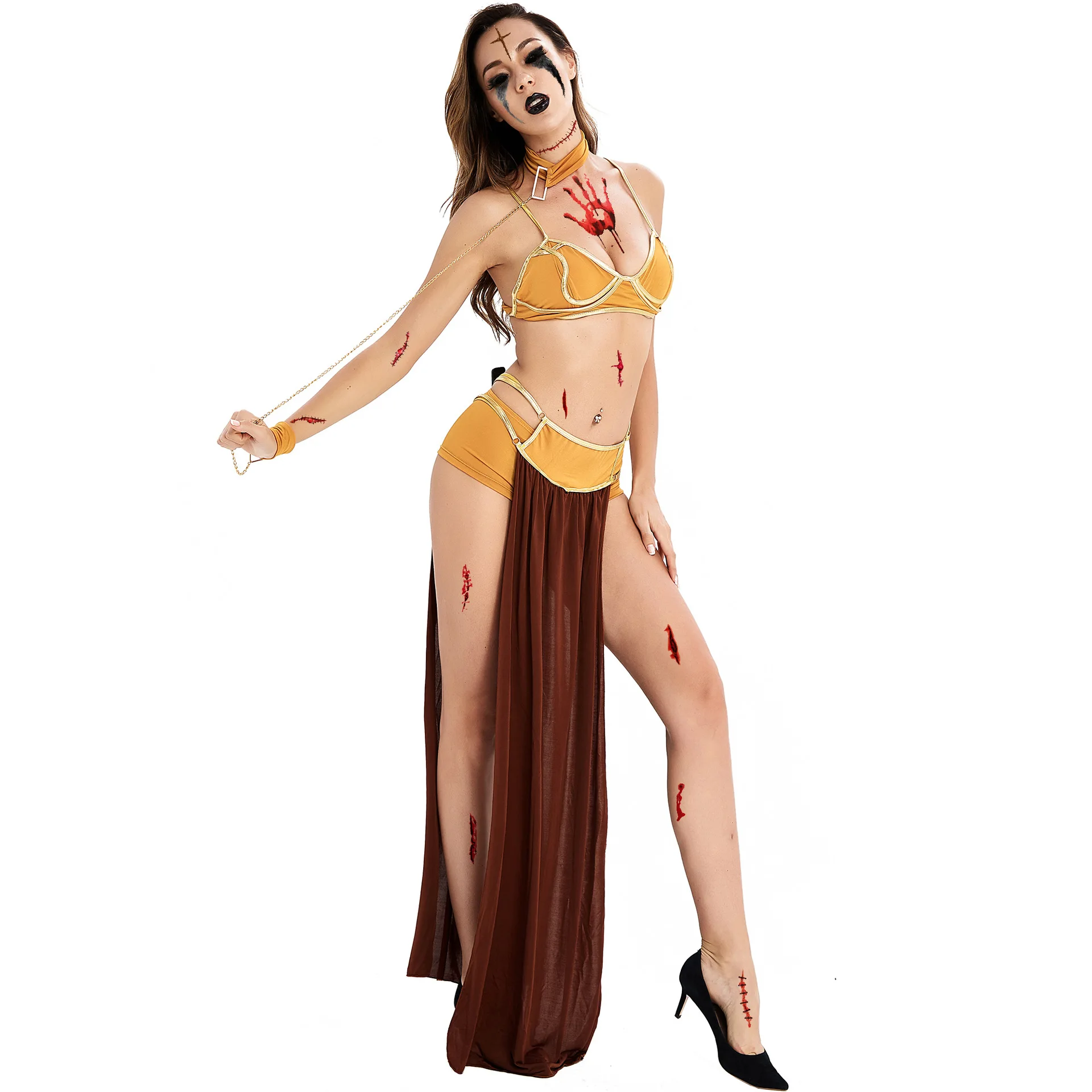 Women Halloween Bikini Costume Egyptian Princess Leia Slave Costume Cleopatra of Egypt Cosplay Dress