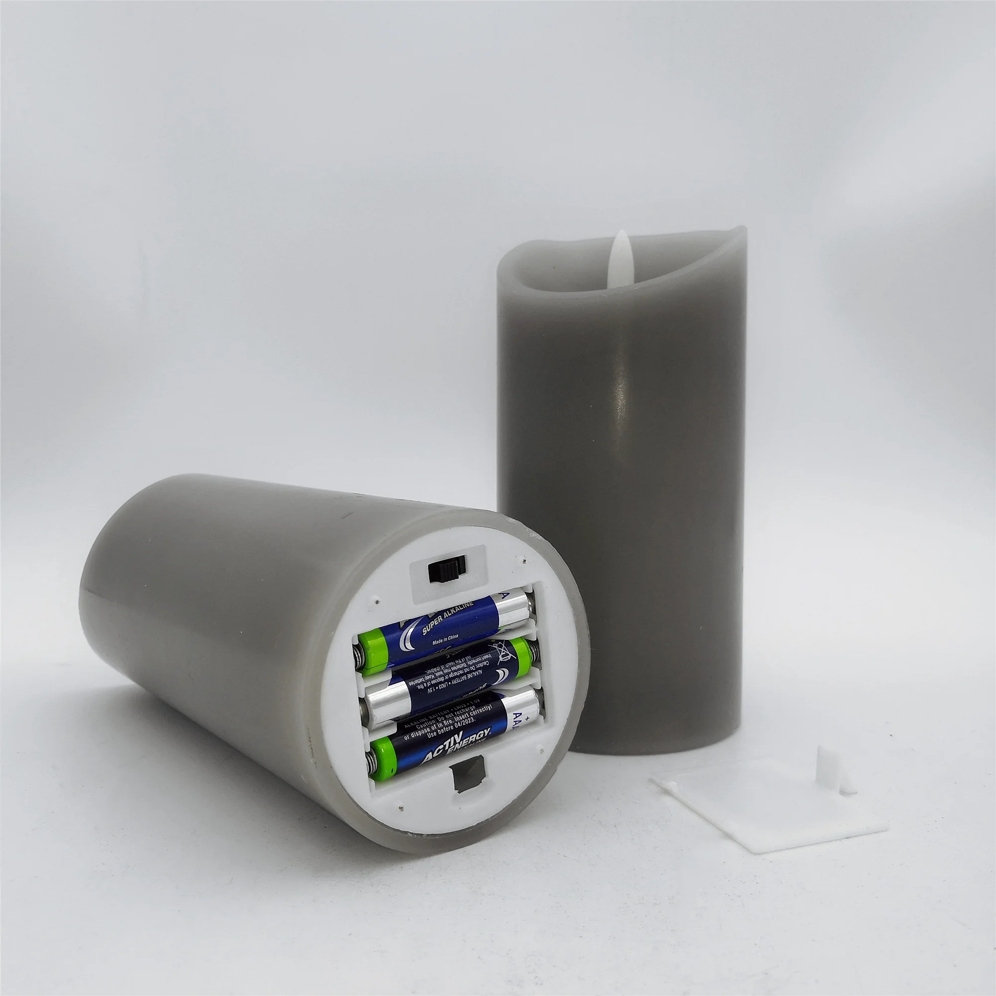 factory price luxury pillar shaped flameless 3D wick bullet wick smooth grey candle