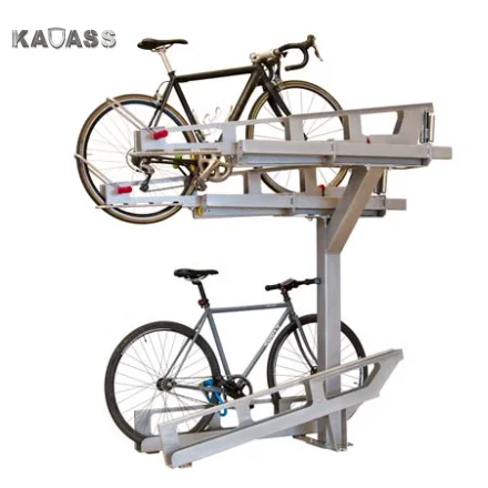 Outdoor gas pneumatic assisted hot dip galvanized double decker stack 2 two tier bicycle parking storage facilities rack