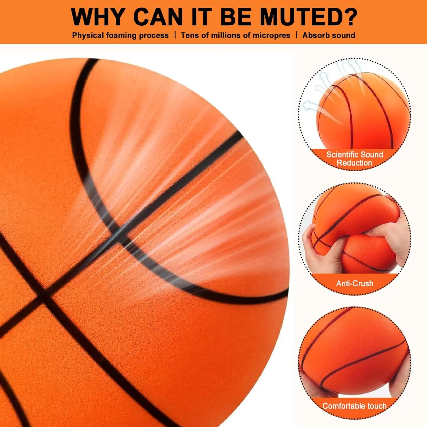 Dribbling Indoor Quiet Ball Adult Children Gift Pu Foam 29.5CM Size 7 Silent Basketball