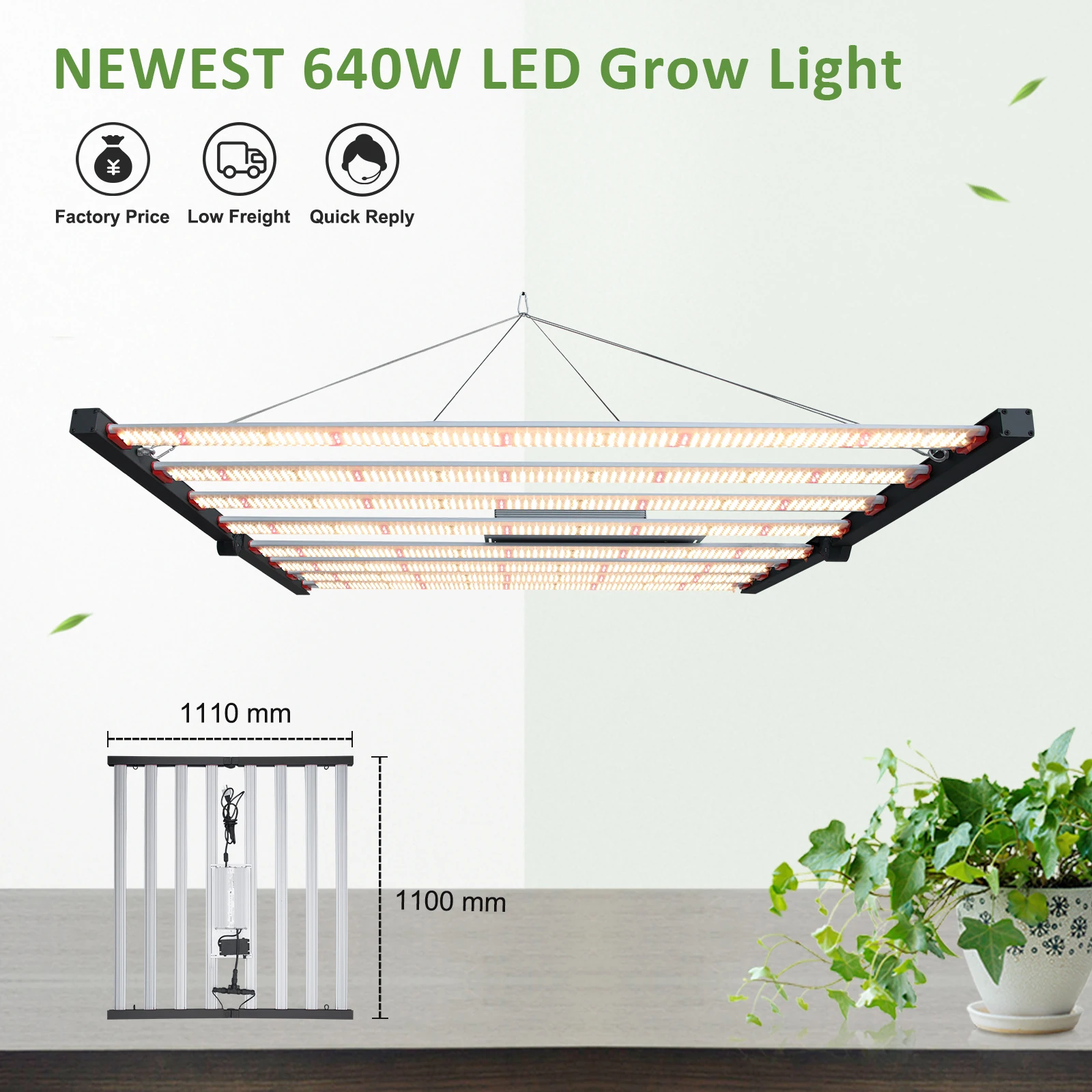 
Double Sided Growlight 640W Hps Plant Growth Light 301b Lm301b Vertical UV COB Led Grow Light Tube For Sale 